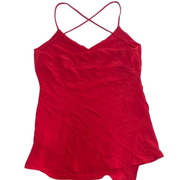 Zara Tank Top Womens Small Red Strappy Back V Neck Satin Layered Asymmetrical - Picture 2 of 7